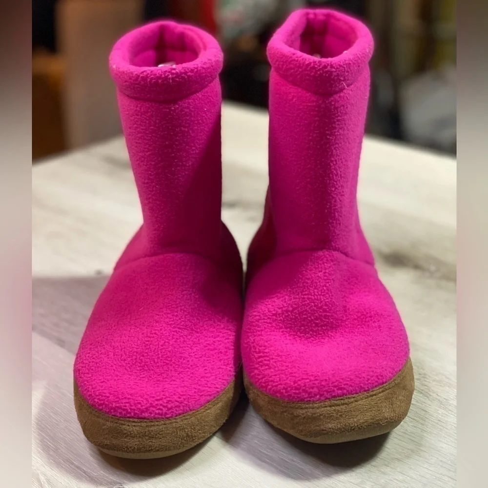 Lands End Kids Pink Fleece Slipper Booties, Size 5